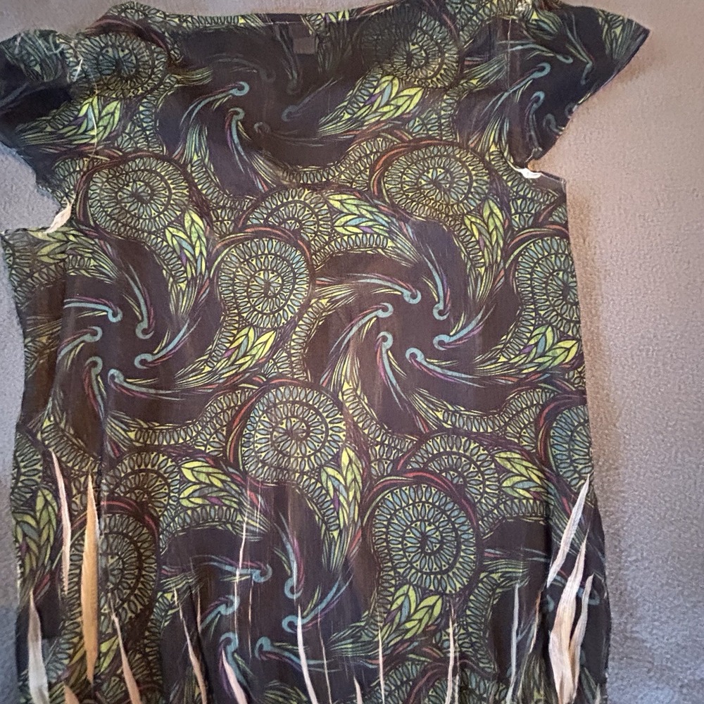 One World Boho Shirt Top Hippie Lace Peacock Green Blouse Embellished Top Size S - Picture 7 of 10